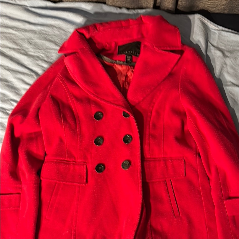 Attention Red Wool Blend Pea Coat Classic Design